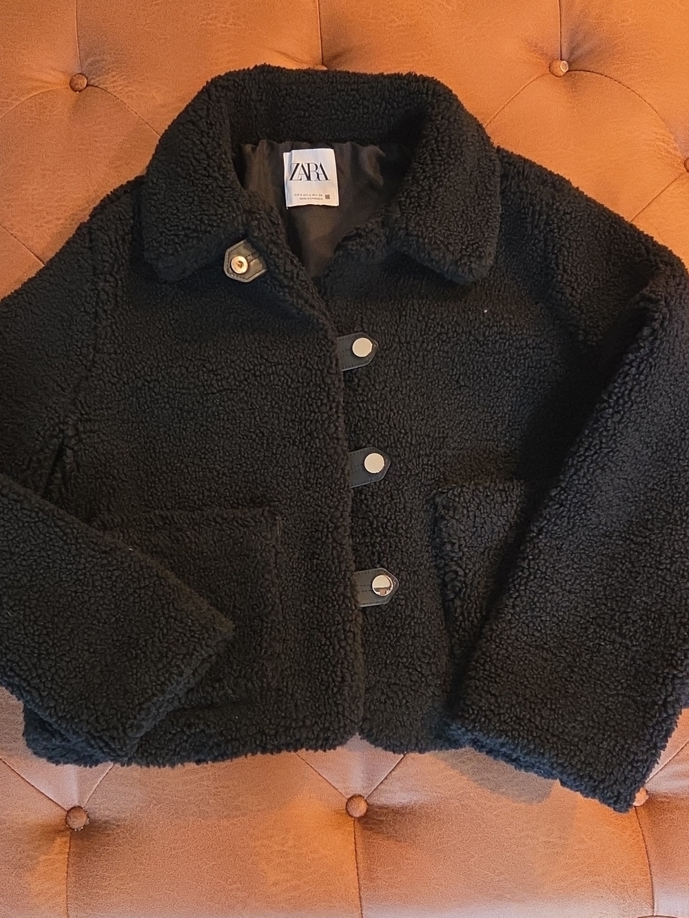 ZARA Black Sherpa Button-Front Jacket for Womens